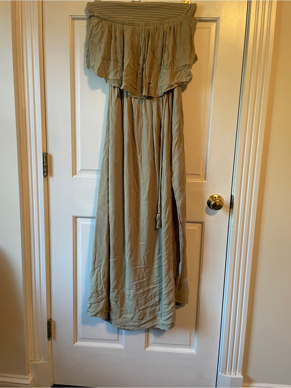 Mustard Seed Strapless Olive Green Maxi Dress with Ruffle Bodice